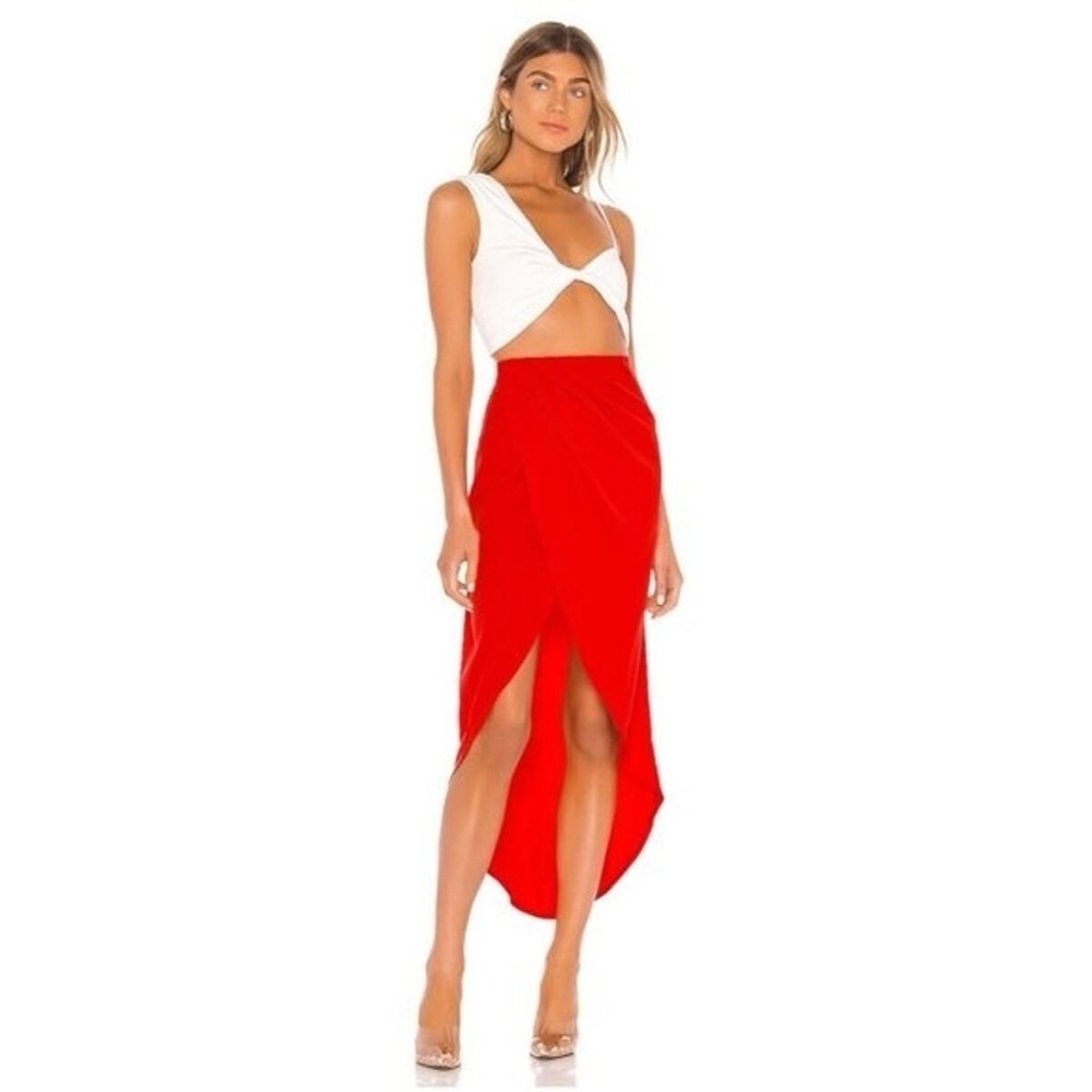 SUPERDOWN Revolve Red Arielle Slit Surplice High Low Maxi Skirt Size XS - Picture 3 of 12